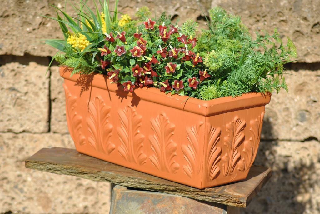 Pflanzkasten Blumenkasten Terracotta Blattmuster 3 Größen wählbar