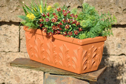 Pflanzkasten Blumenkasten Terracotta Blattmuster 3 Größen wählbar