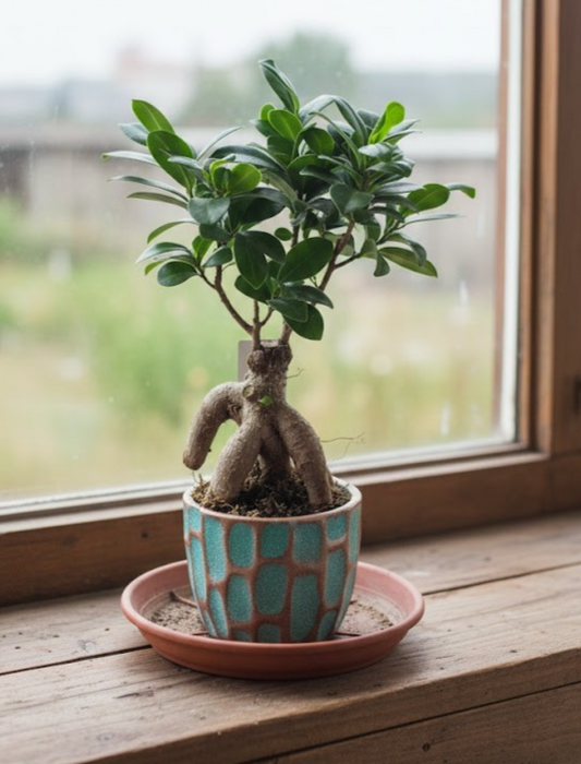 Ficus ginseng,chinesische Feige,Lorbeerfeige,35cm,im dekorativen Keramiktopf