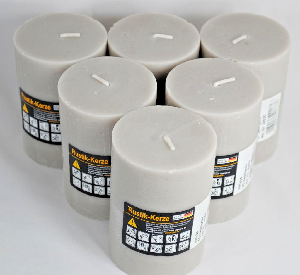 Stumpenkerze kieselgrau 100/68 mm tropfsicher 6er Pack deutsches Fabrikat