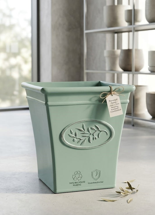 Pflanzkübel Ø 35cm – Glasur-Optik Mintgrün – Unzerbrechlich, Frostfest & leicht