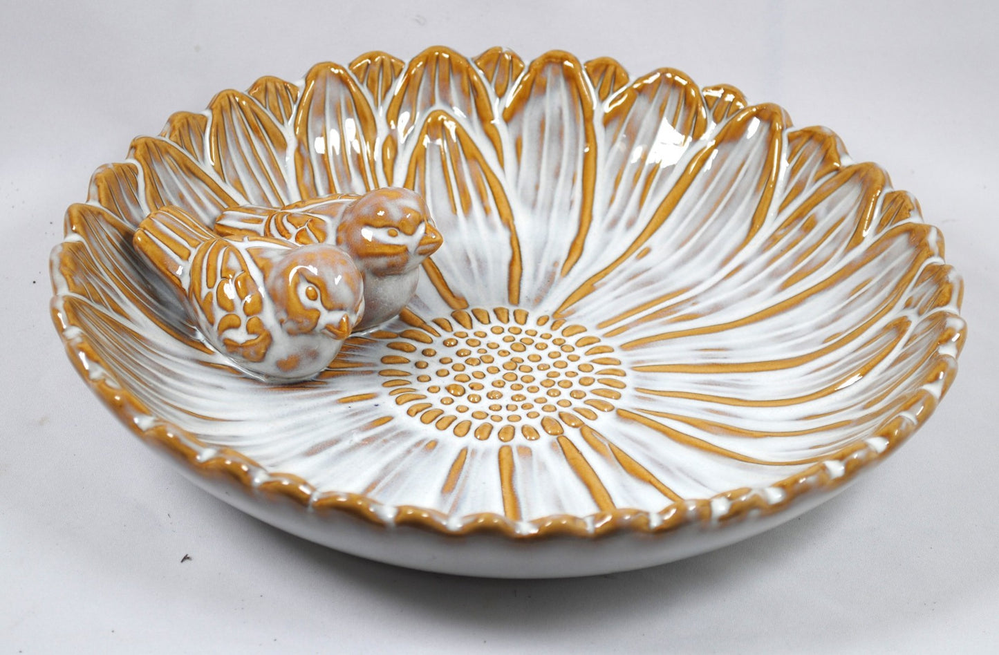 Vogeltränke,zwei Vögelchen,Blüte,creme glasiert,28 cm Wildvögel,Voliere