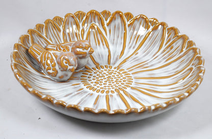 Vogeltränke,zwei Vögelchen,Blüte,creme glasiert,28 cm Wildvögel,Voliere