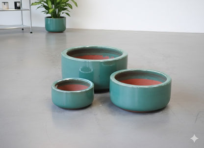 Pflanzschale,Pflanzgefäß,Blumentopf,jadegrün,frostfest 3 Größen wählbar