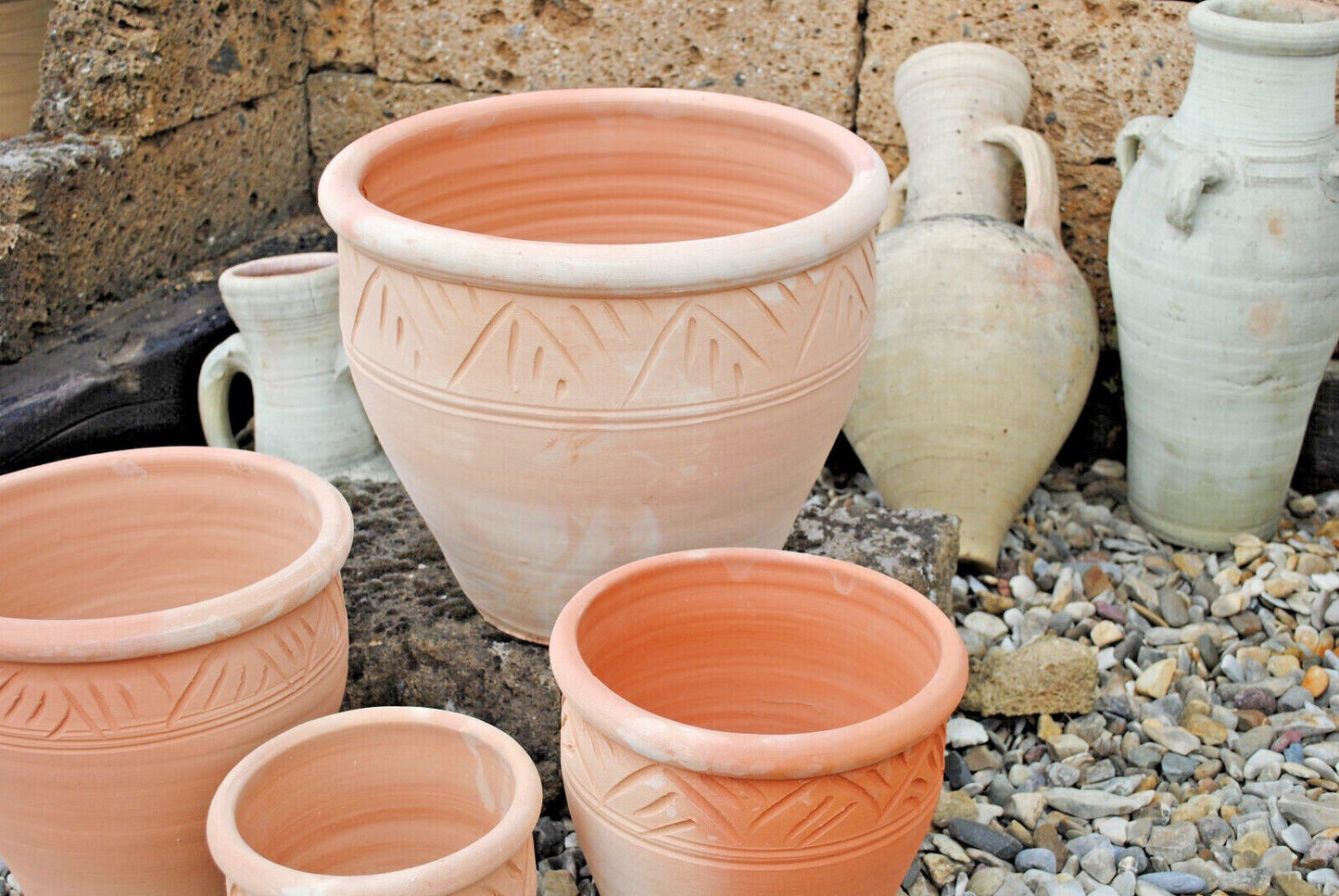 Pflanzkübel,Streifenmuster,Blumentopf,Terracotta hell,frostfest!3 Größen wählbar