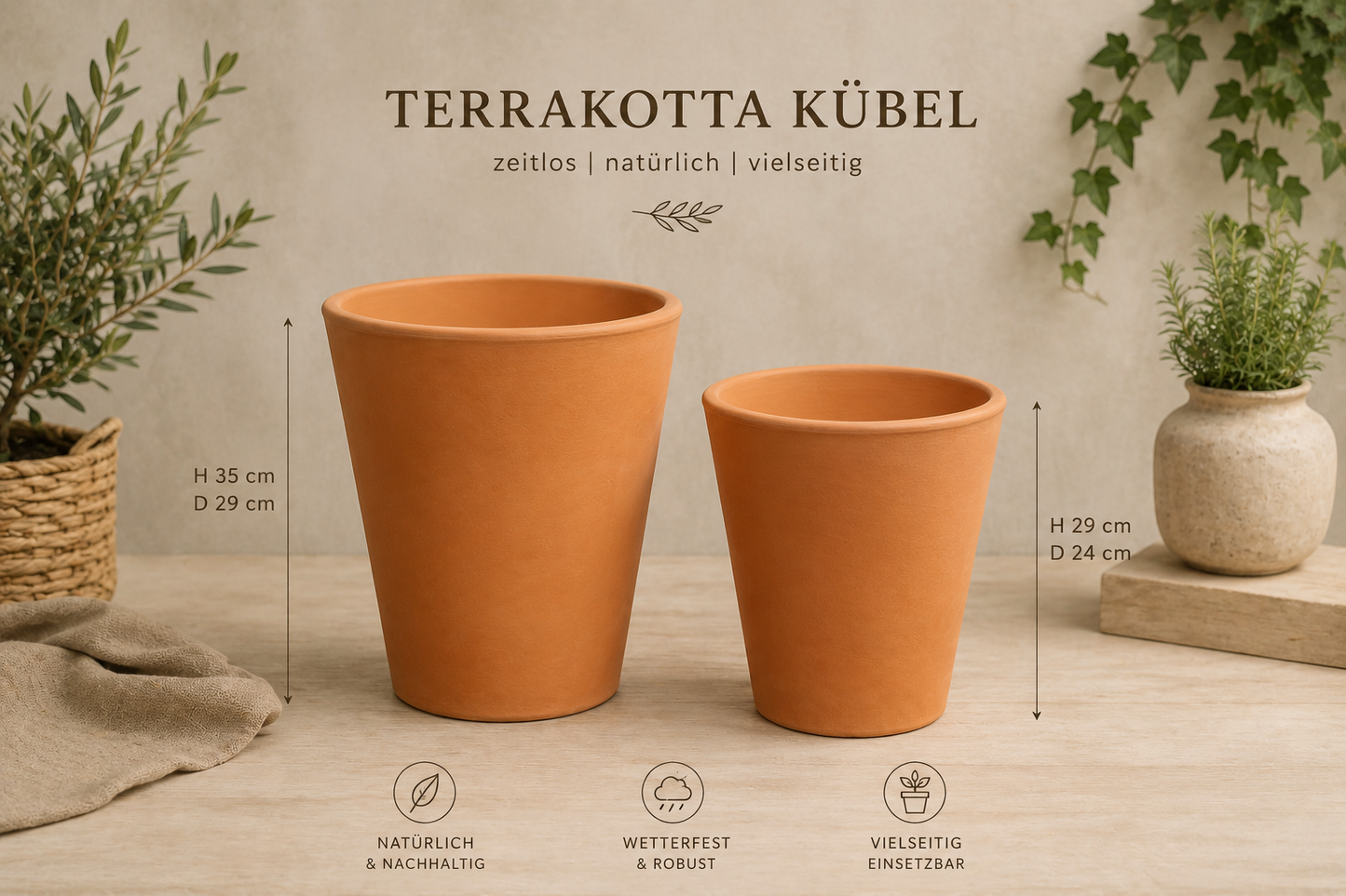 Pflanzkübel - Vase - 35/29 cm- Pflanzgefäß Terracotta frostfest  2 Größen