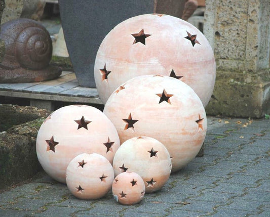 Terracottakugel,Sternkugel,frostbeständig,Windlicht,3er Set,3 Größen wählbar