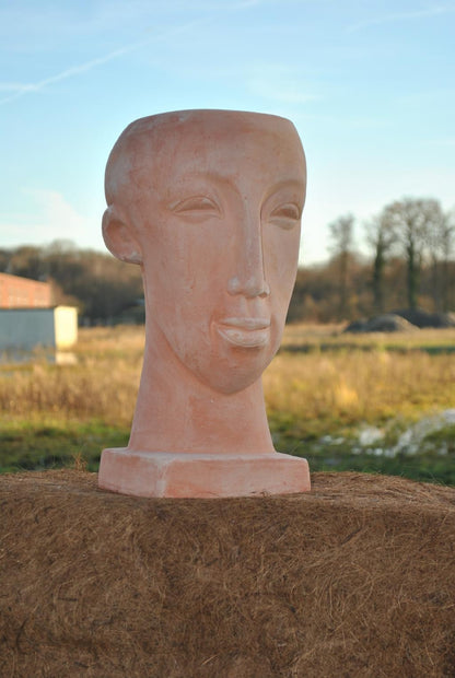 Frauenkopf, bepflanzbar, helles terracotta , 41cm, frostbeständig,Pflanzgefäß