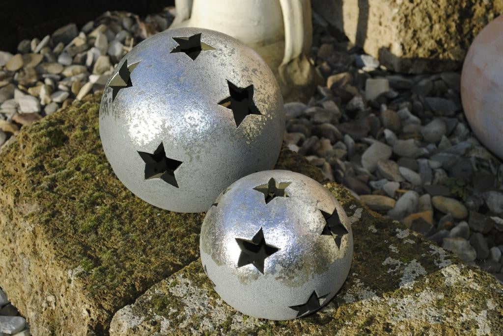 Sternkugel,Windlicht,Terracotta,frostfest,in gold oder silber,2 Größen wählbar