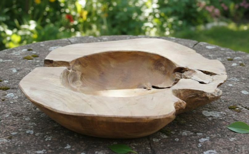 Rustikale Teak-Schale 28cm Massivholz-Unikat Handarbeit Boho & Natur Deko