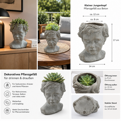 Pflanzkopf Beton Pflanzgefäß Gesicht Blumentopf Deko Kopf Innen Außen Varianten