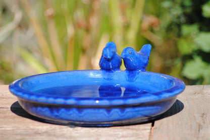 Vogeltränke,dekorativ,zwei Vögelchen,blau glasiert,30 cm Wildvögel,Voliere,etc.