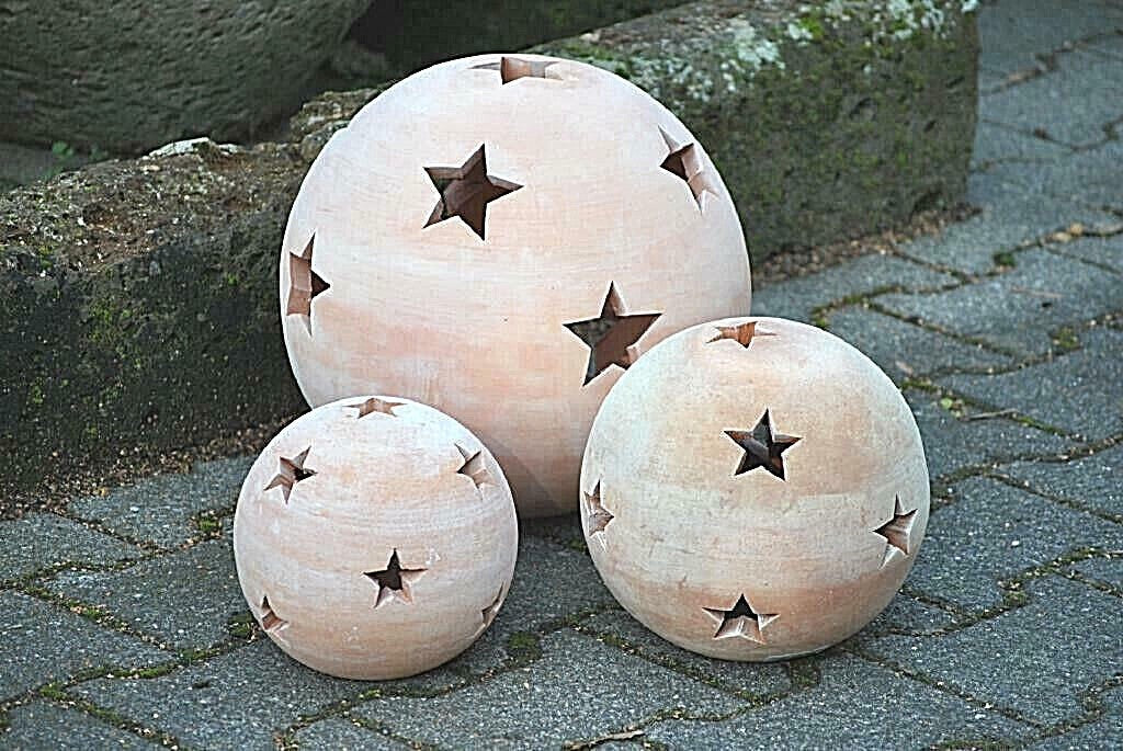 Terracottakugel,Sternkugel,frostbeständig,Windlicht,3er Set,3 Größen wählbar