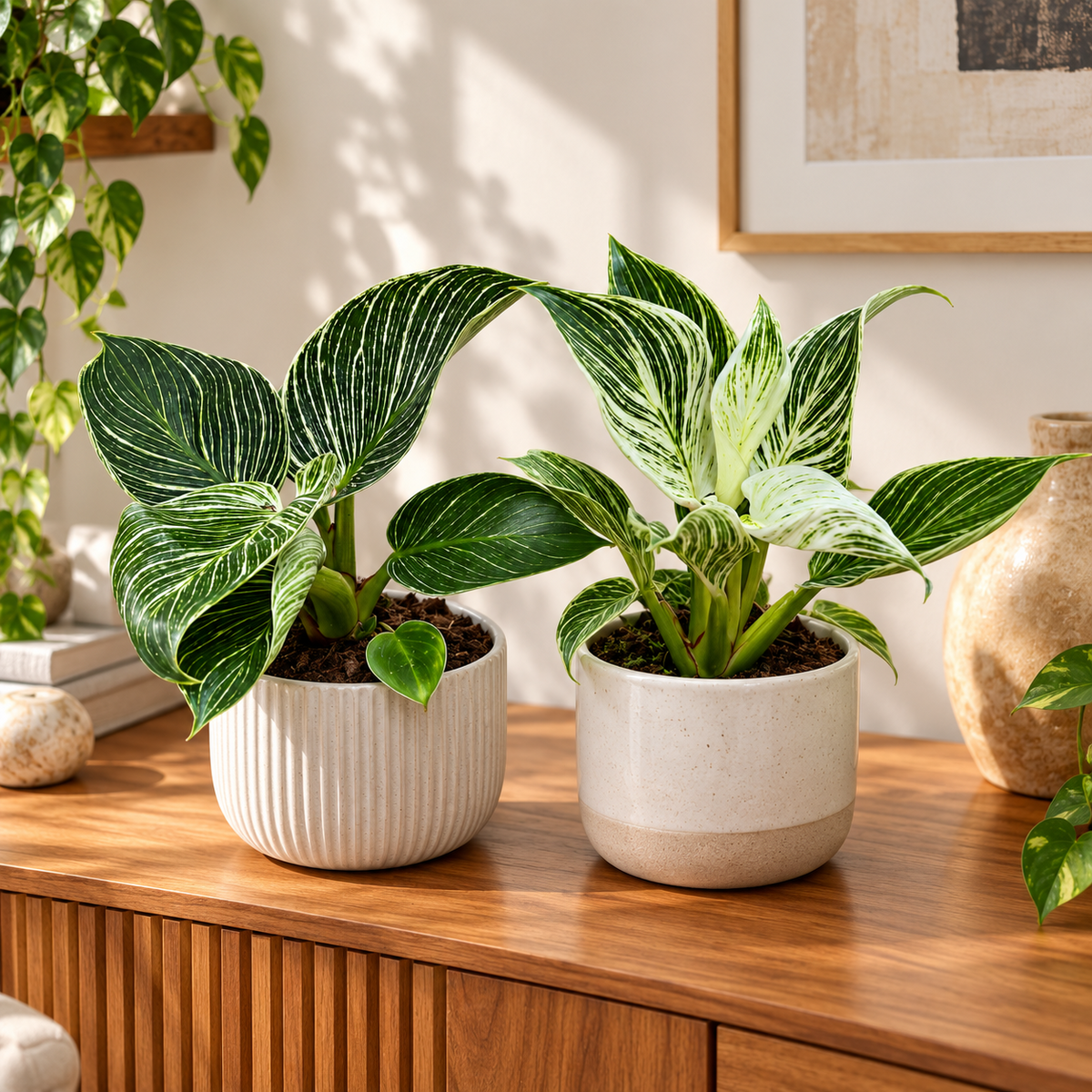 Philodendron Birkin ca. 30 cm Zimmerpflanze weiß-grün gestreift pflegeleicht
