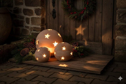 Terracottakugel,Sternkugel,frostbeständig,Windlicht,3er Set,3 Größen wählbar