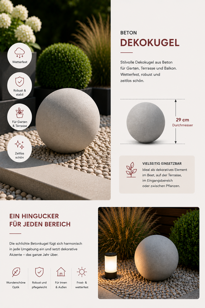 Beton Dekokugel Ø 29cm  Gartenkugel Zementkugel Wetterfest Terrasse Modern
