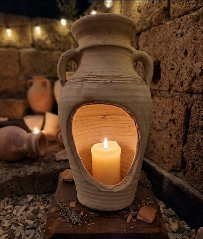 Liege-Amphore Pflanzgefäß Windlicht Terracotta Tunesische Handarbeit 40cm hoch