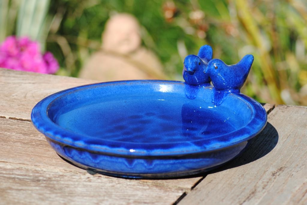 Vogeltränke,dekorativ,zwei Vögelchen,blau glasiert,30 cm Wildvögel,Voliere,etc.