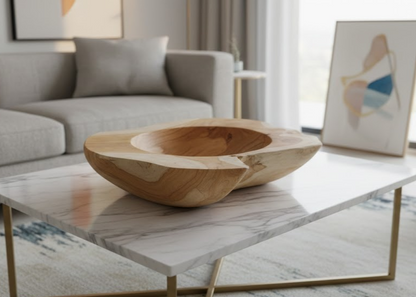 Rustikale Teak-Schale 40cm Massivholz-Unikat Handarbeit Boho & Natur Deko