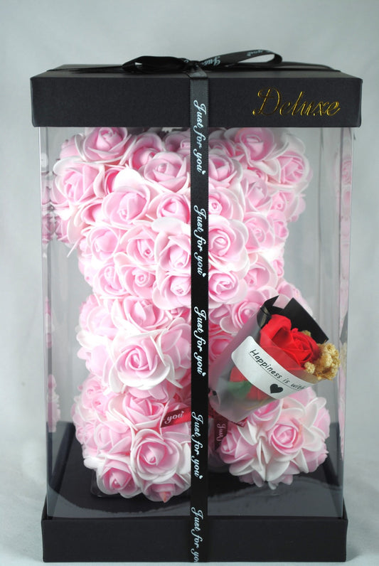 RosenBär Box Geschenk Frauentag – Deko Bär XL aus Kunstrosen,25cm,2 Farben