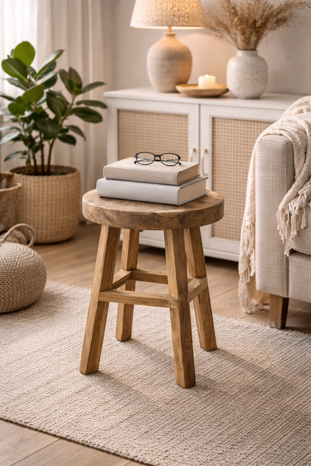 Teakholz Hocker 41 cm-30cm Ø Sitzhocker Massivholz Pflanzenhocker Blumenständer