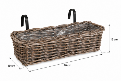 Weiden Balkonkasten 46cm mit Haken Blumenkasten Pflanzkasten Balkonkorb Natur