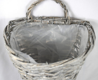 Wandgefäß Wandhänger aus Weide Handarbeit bepflanzbar 37cm hoch drahtverstärkt