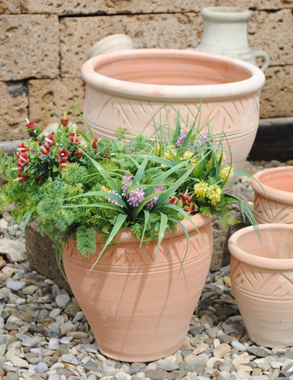 Pflanzkübel,Streifenmuster,Blumentopf,Terracotta hell,frostfest!3 Größen wählbar