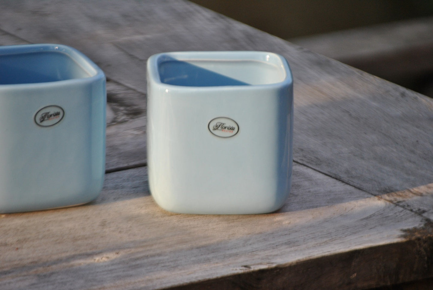 Übertöpfe hellblau eckig modernes schlichtes Design 2er Set 3 Größen wählbar