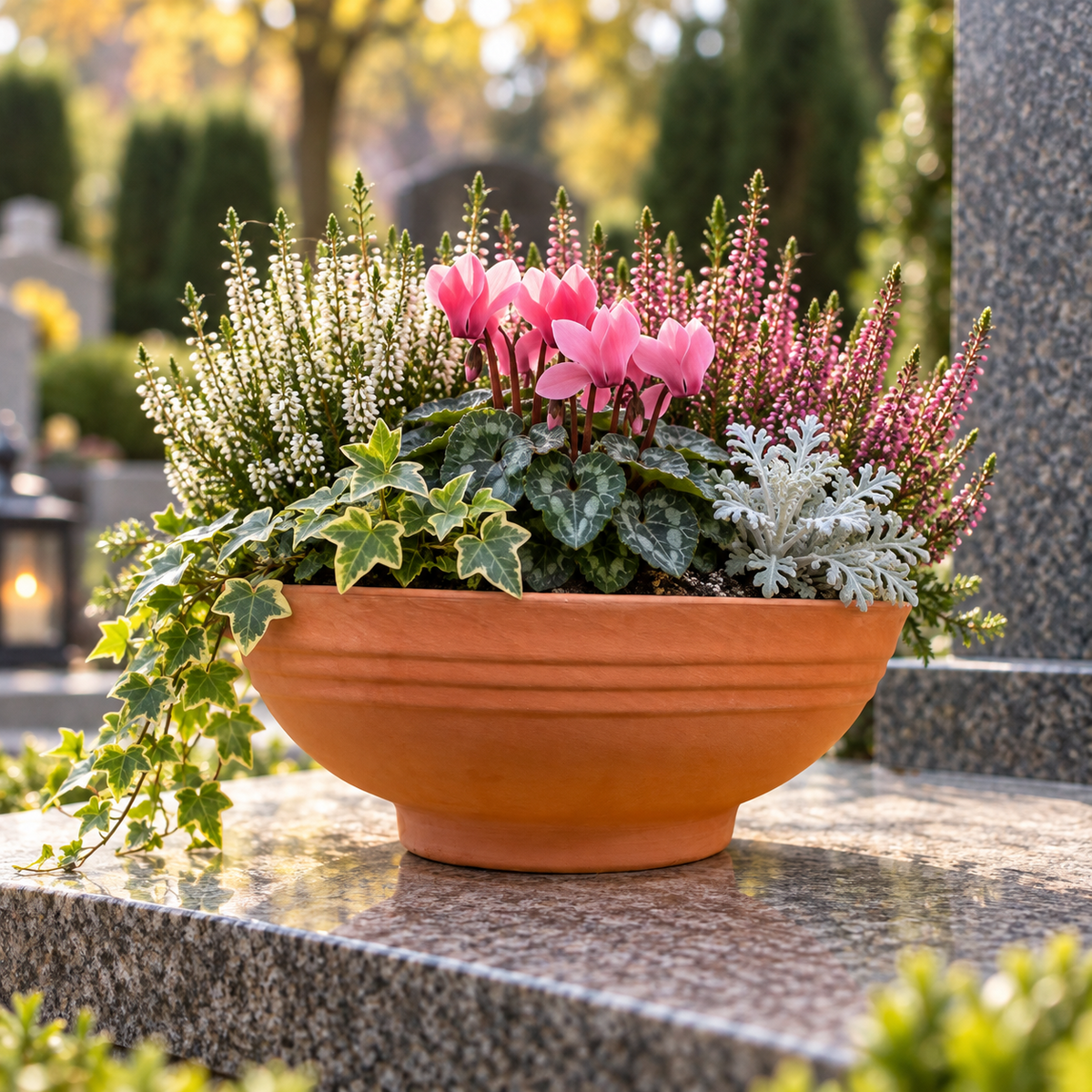Terracotta Pflanzschale 25 cm Tonschale mit Ablaufloch Grab Garten Deko Schale
