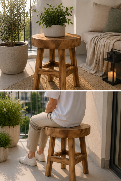 Teakholz Hocker Massivholz 40 cm Blumenhocker Pflanzenständer Beistelltisch