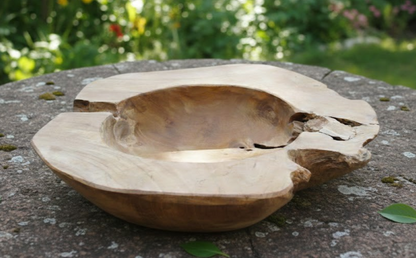 Rustikale Teak-Schale 40cm Massivholz-Unikat Handarbeit Boho & Natur Deko