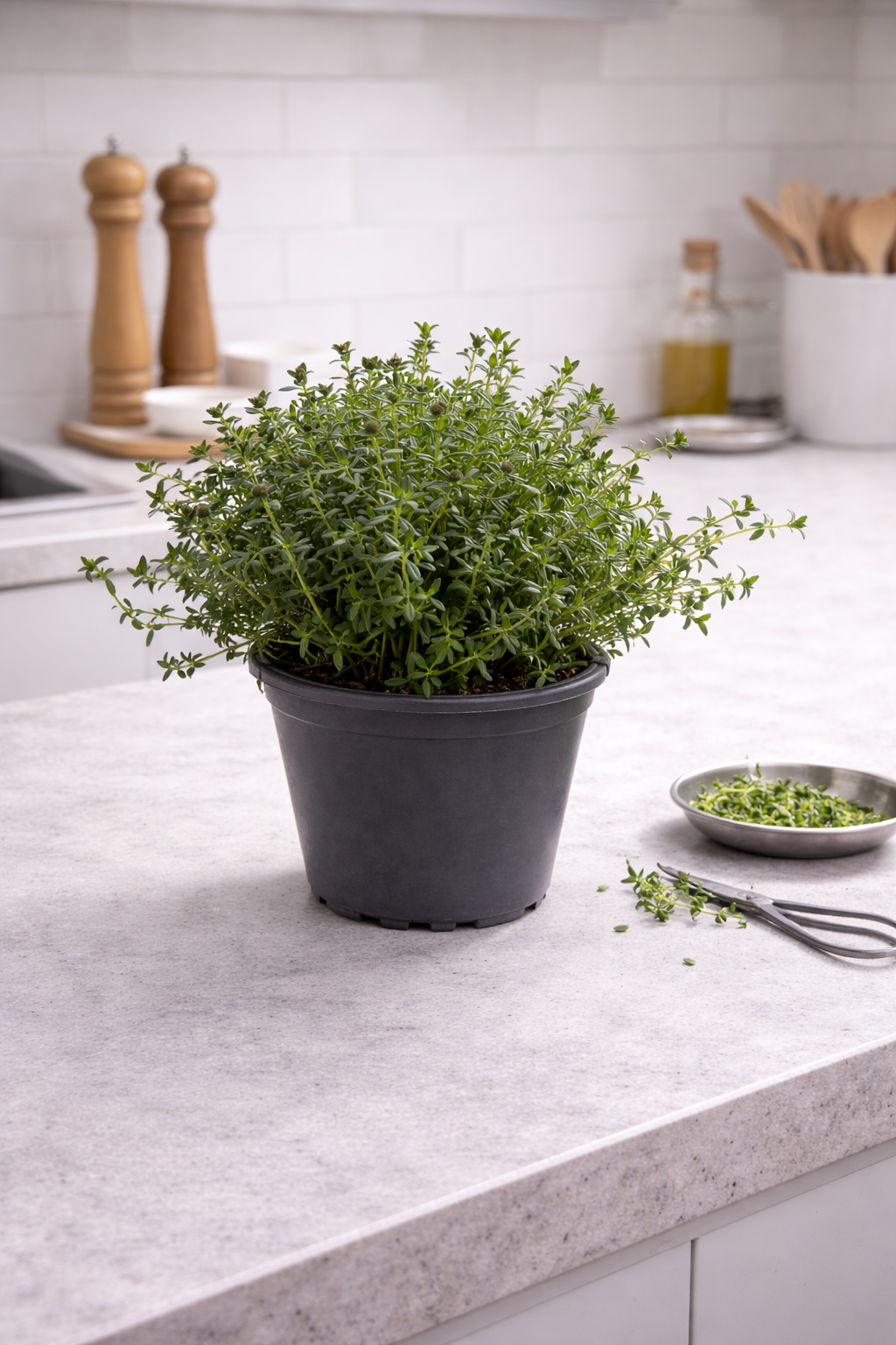 Thymian Kräuter Pflanze im Topf (Thymus) Aromatisches Küchenkraut
