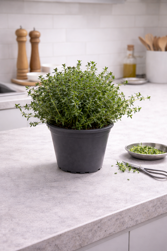 Thymian Kräuter Pflanze im Topf (Thymus) Aromatisches Küchenkraut