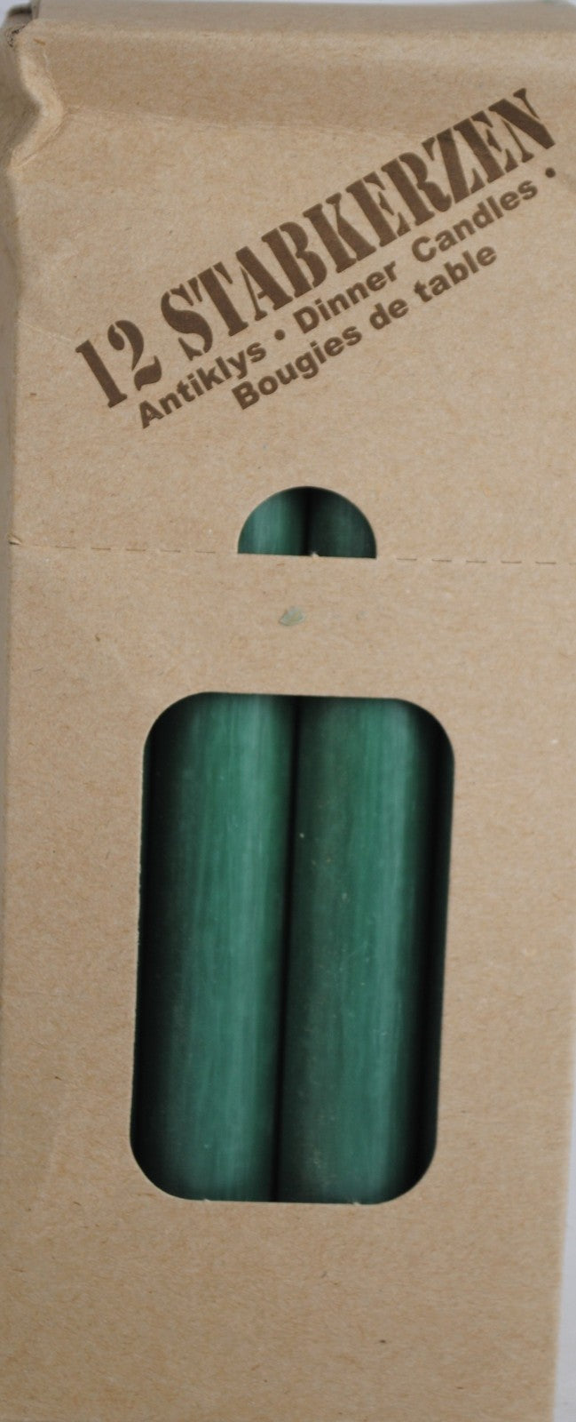 Tafelkerzen Stabkerzen Haushaltskerzen rustic grün 19x2cm 12er Pack
