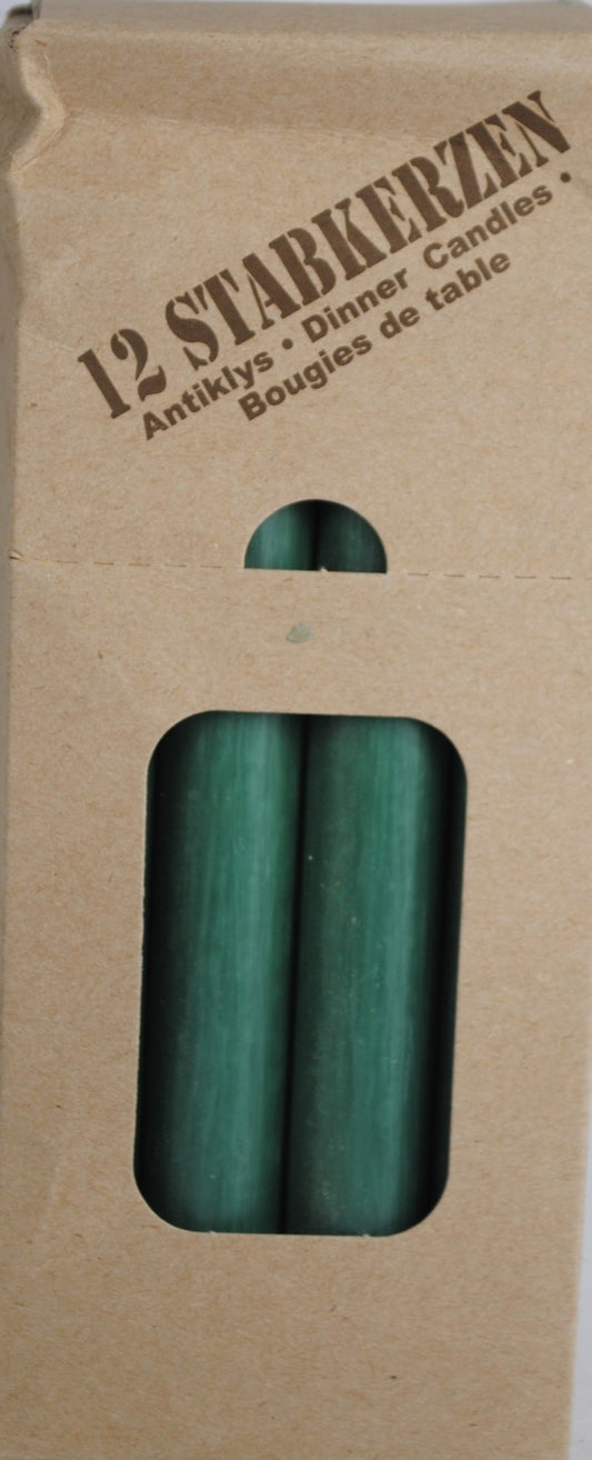 Tafelkerzen,Stabkerzen,Haushaltskerzen,rustic grün,19x2cm,12er Pack