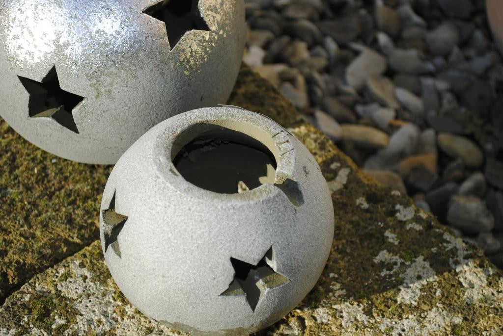 Sternkugel,Windlicht,Terracotta,frostfest,in gold oder silber,2 Größen wählbar