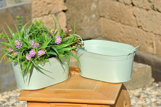 Zinkwanne,oliv-grün,oval,lang,im 2er Set,2 Größen wählbar
