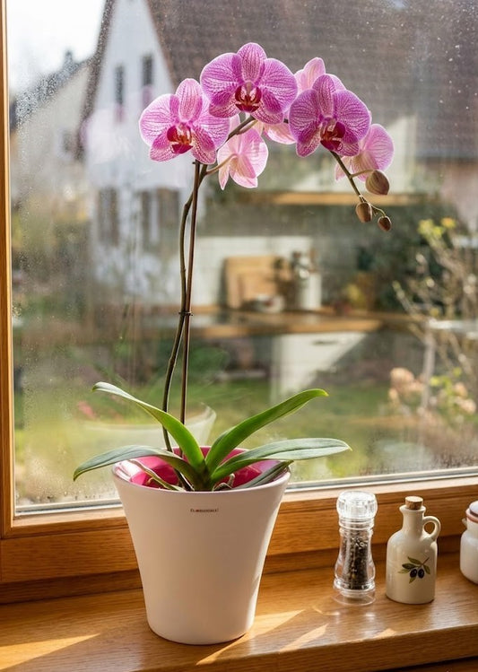 Orchideentopf Keramik Übertopf Hochglanz Weiß/Pink Pflanztopf XL-Format 17 cm