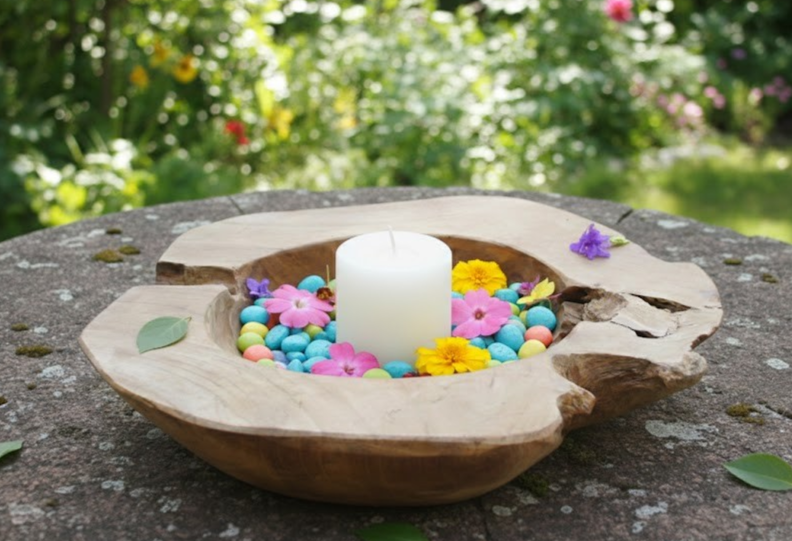 Rustikale Teak-Schale 40cm Massivholz-Unikat Handarbeit Boho & Natur Deko