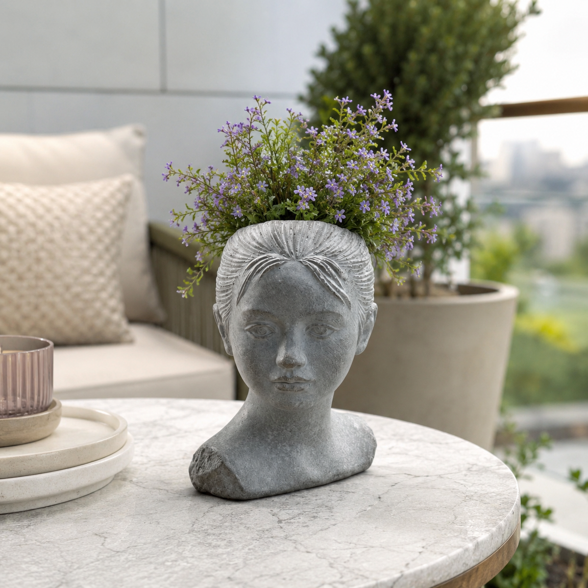 Pflanzkopf Beton Pflanzgefäß Gesicht Blumentopf Deko Kopf Innen Außen Varianten