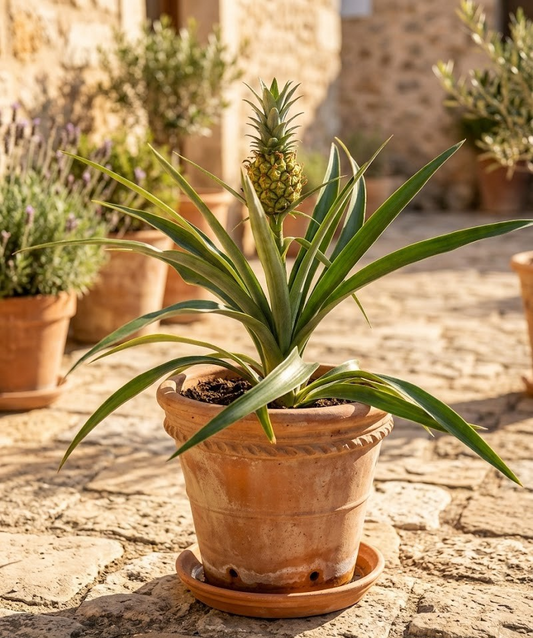 Ananas comosus,Zierananas mit Frucht,Bromelie,Kübelpflanze,ca. 40cm,12er Topf