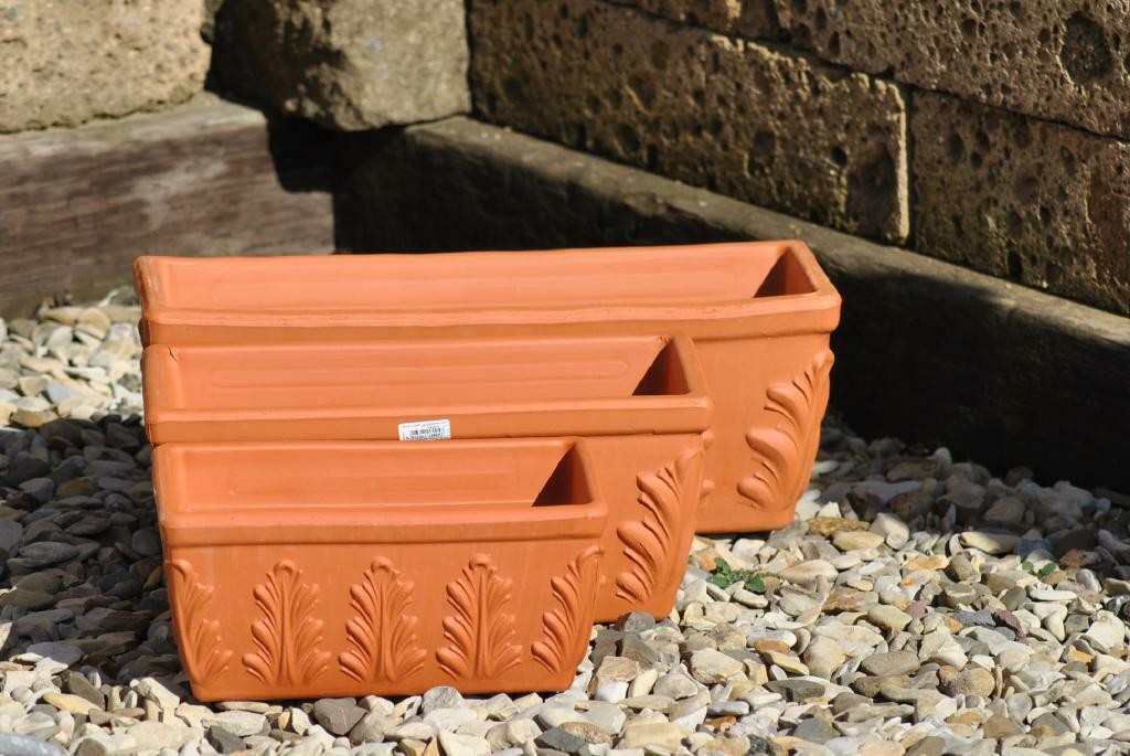 Pflanzkasten Blumenkasten Terracotta Blattmuster 3 Größen wählbar