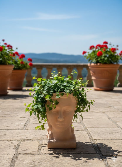 Pflanzkopf,Frauenkopf,Pflanzgefäß,Terracotta,handgefertigt,28cm,frostbeständig