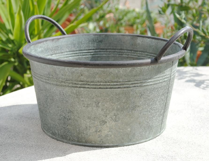 Zinkwanne - rund - antik-grün - Pflanzgefäß - 24cm Durchmesser - Art 118160