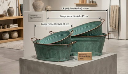 Zinkwanne oval - antik-grün - Pflanzwanne - in 3 Größen lieferbar 36 bis 49cm
