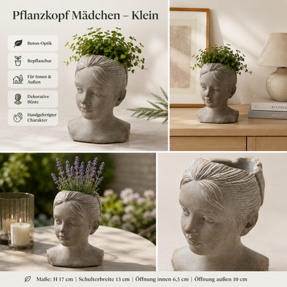 Pflanzkopf Beton Pflanzgefäß Gesicht Blumentopf Deko Kopf Innen Außen Varianten