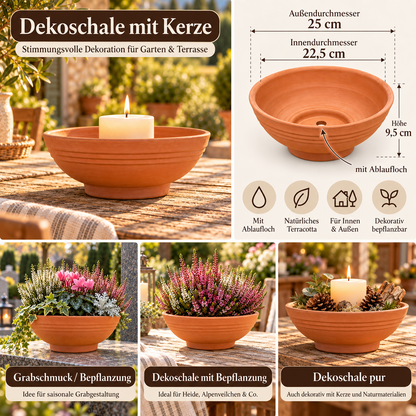 Terracotta Pflanzschale 25 cm Tonschale mit Ablaufloch Grab Garten Deko Schale
