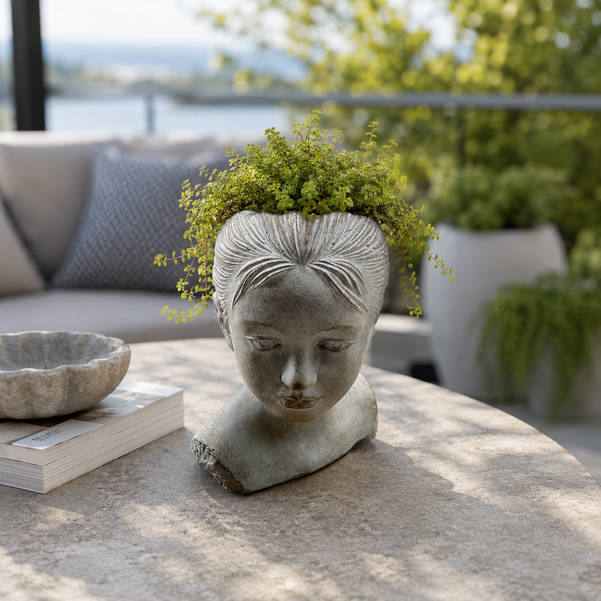 Pflanzkopf Beton Pflanzgefäß Gesicht Blumentopf Deko Kopf Innen Außen Varianten