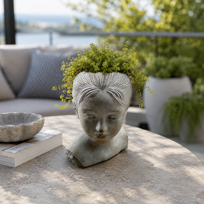 Pflanzkopf Beton Pflanzgefäß Gesicht Blumentopf Deko Kopf Innen Außen Varianten